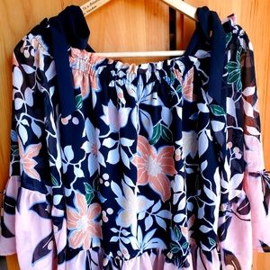 Loft Black Floral 3/4 Sleeve Off The Shoulder Blouse size Small